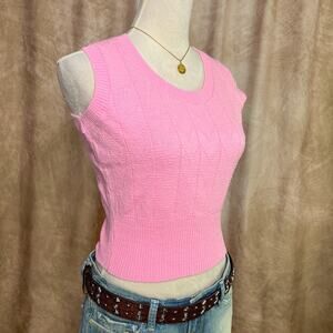 Vintage 90s Sweater Vest Pink Sleeveless Knit Chevron Stripe Bubblegum Twee